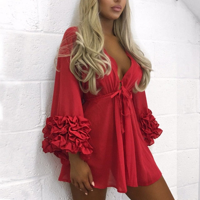 Long Puff Sleeve Bikini Cover Up