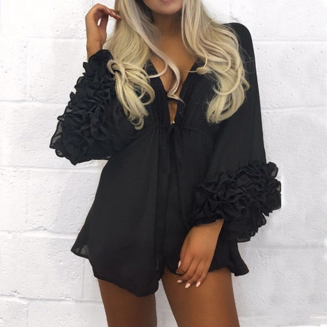Long Puff Sleeve Bikini Cover Up