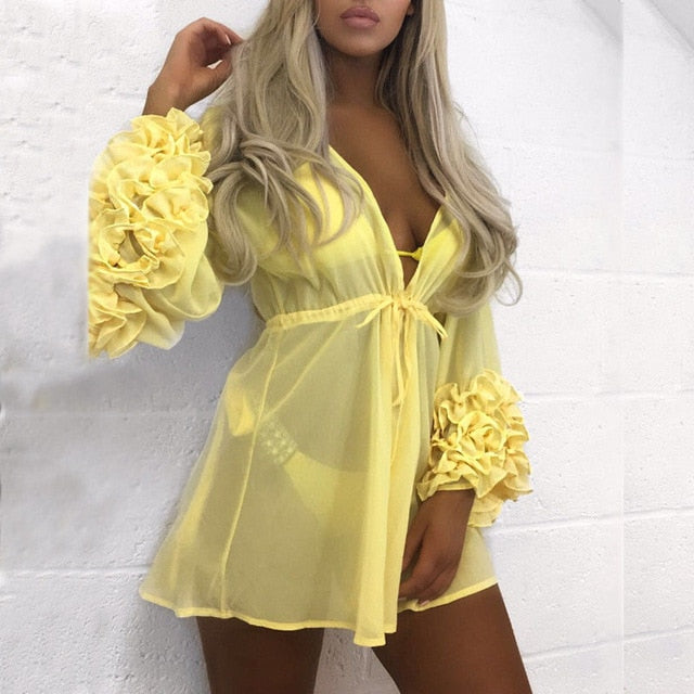 Long Puff Sleeve Bikini Cover Up