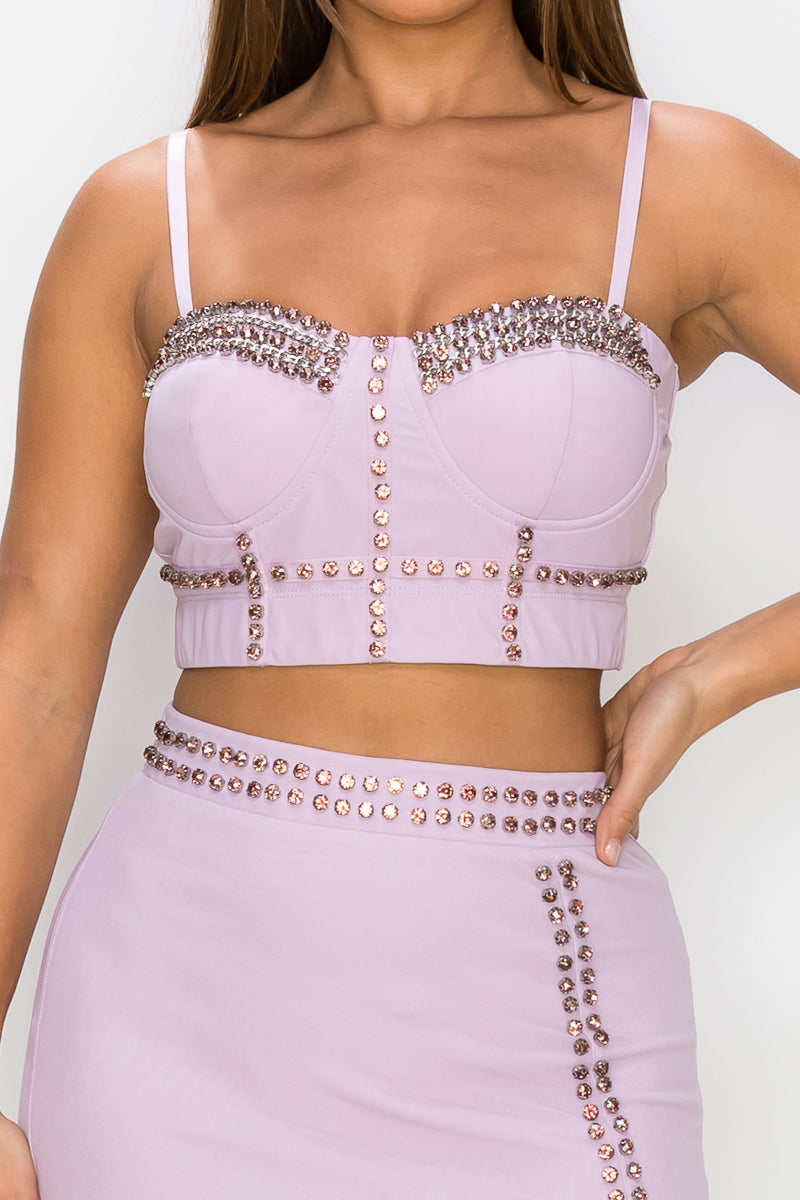 Studded Stone Cami Top & Slit Mini Skirt Set