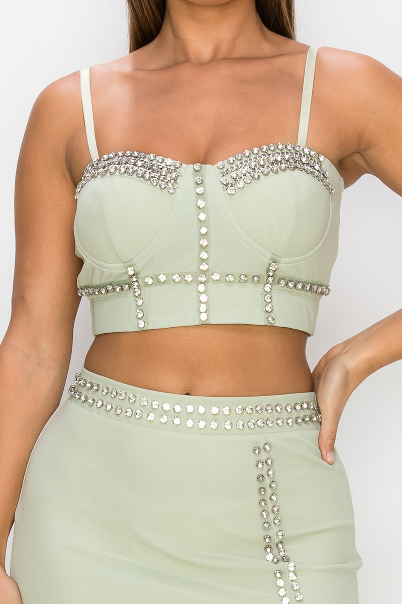 Studded Stone Cami Top & Slit Mini Skirt Set