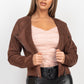 Cropped Zip-up Moto Suede Jacket