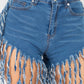 Fringe Hem Denim Shorts