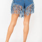 Fringe Hem Denim Shorts