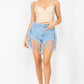Fringe Hem Denim Shorts