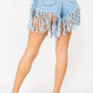 Fringe Hem Denim Shorts
