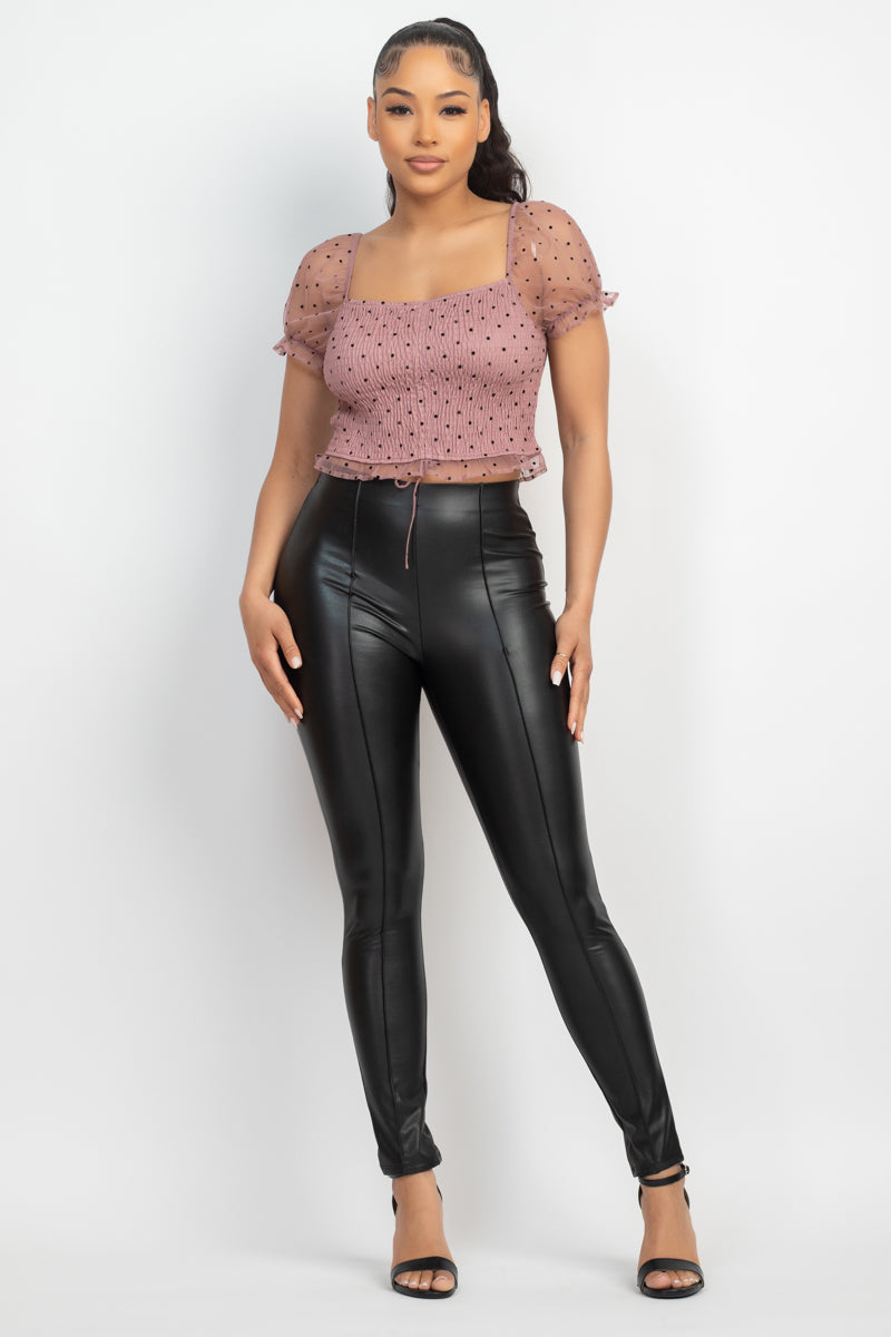 Smocking Ruched Dotted Crop Top