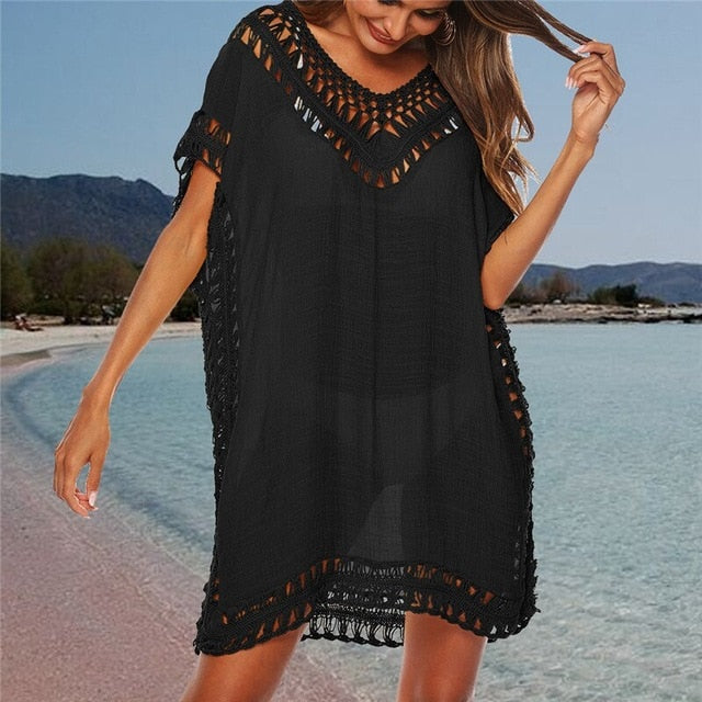 Loose Beach Dress Tunic Solid Bikini Cover Up