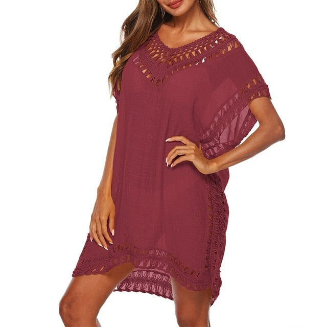 Loose Beach Dress Tunic Solid Bikini Cover Up